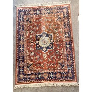 Vintage Shirvan Style Area Rug 6.5x4.5‎ Red Blue Floral Medallion Hand Tuffed